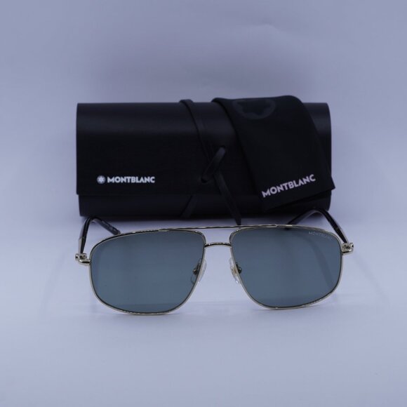 Montblanc MB0069S 002 Aviator Sunglasses - Black/Gold/Green - Picture 3 of 10